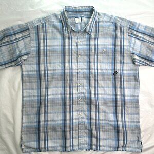 Patagonia Shirt Men’s XXL Blue Grey Puckerware Plaid Seersucker Outdoor